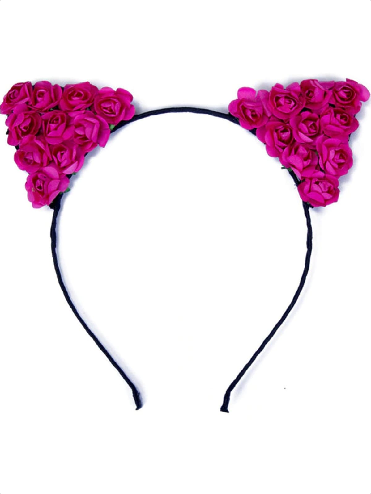 Girls Cat Ears Flower Embellished Headband - Hot Pink - Hair Accessories