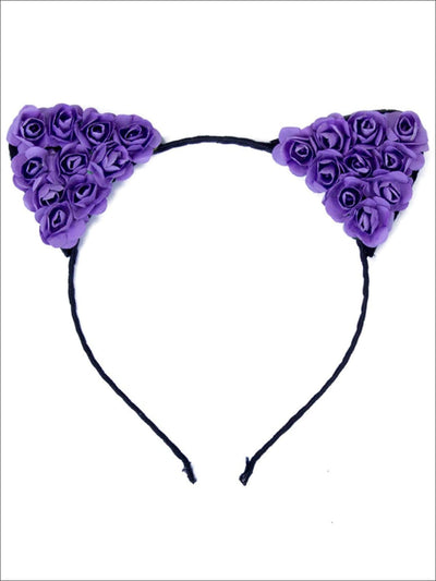 Girls Cat Ears Flower Embellished Headband - Violet - Hair Accessories