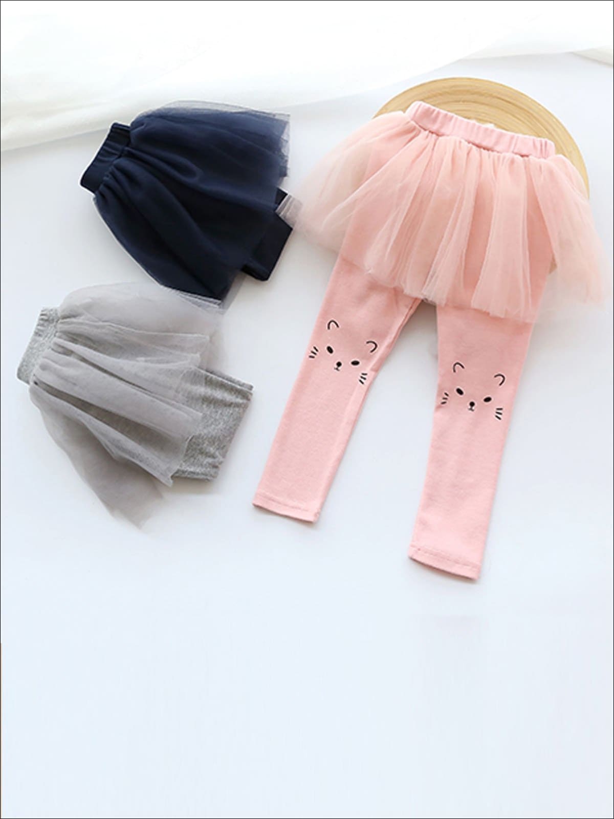 Girls Cat Print Tutu Skirt Leggings - Gray / 2T - Girls Leggings