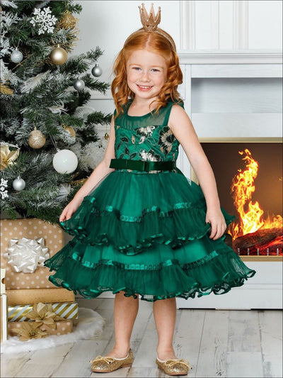 Girls Winter Formal Dress | Chiffon Embroidered Tiered Holiday Dress
