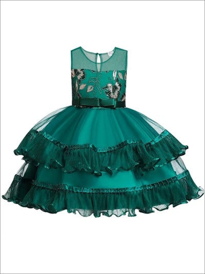 Girls Winter Formal Dress | Chiffon Embroidered Tiered Holiday Dress