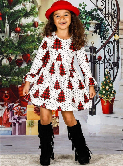 Toddler Winter Clothes | Girls Plaid Christmas Tree Polka Dot Dress