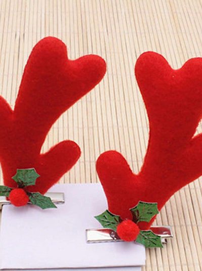 Girls Christmas/Holiday Hair Clips - Mistletoe Antlers - Hair Accessories