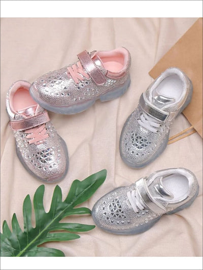 Girls Cinderella Rhinestone Adorned Sneakers with Velcro Strap - Girls Sneakers