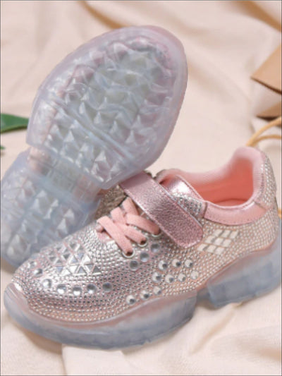 Girls Cinderella Rhinestone Adorned Sneakers with Velcro Strap - Girls Sneakers