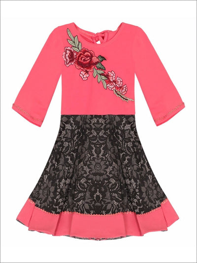 Winter Dressy Dresses | Girls 3/4 Sleeve Floral Embroidered Lace Dress