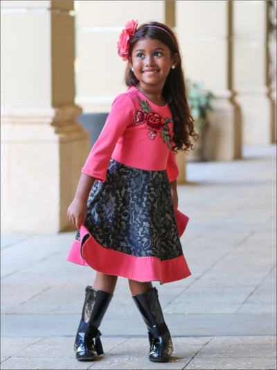 Winter Dressy Dresses | Girls 3/4 Sleeve Floral Embroidered Lace Dress