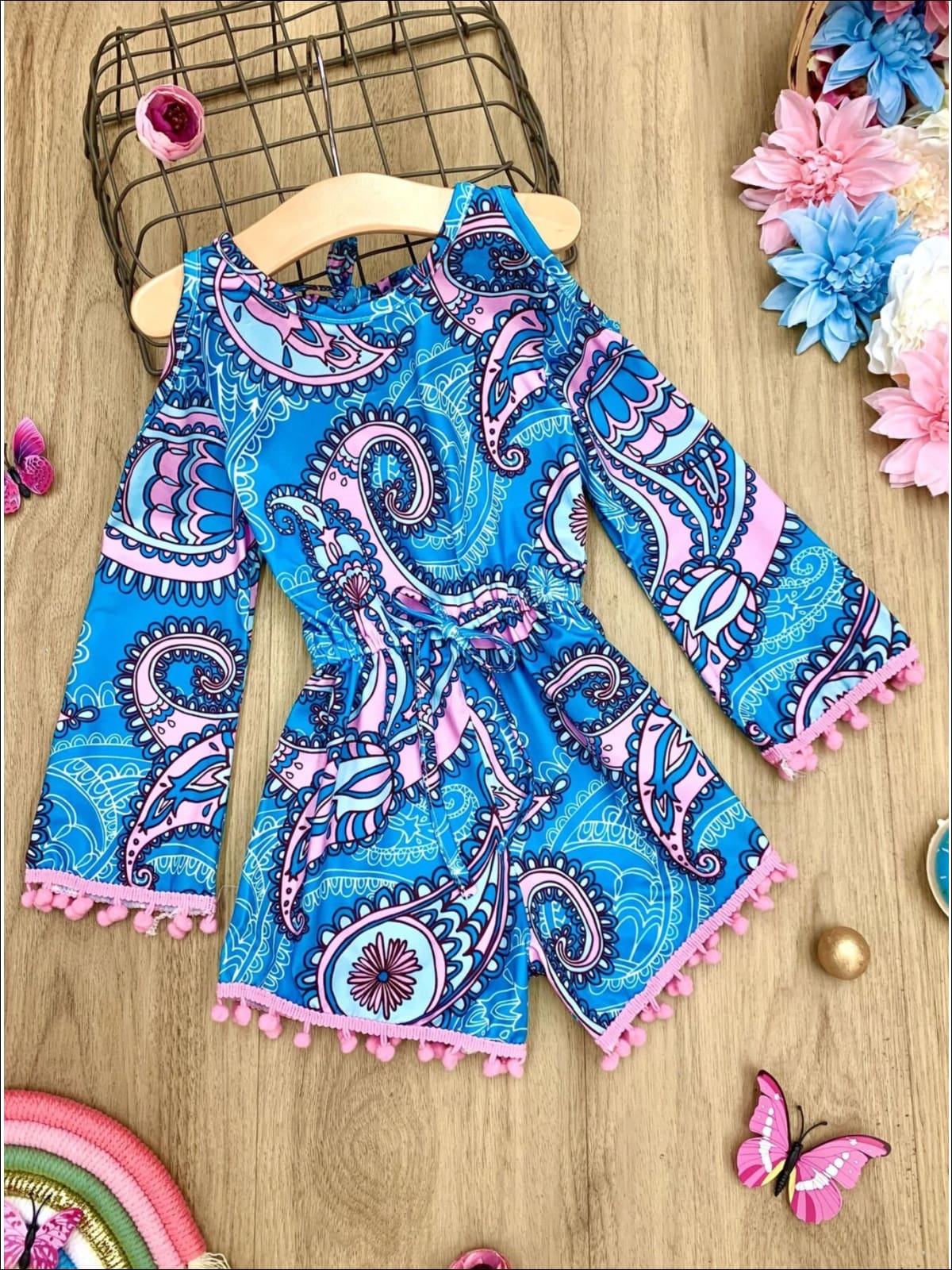 Toddler Spring Clothes | Girls Paisley Floral Drawstring Romper 