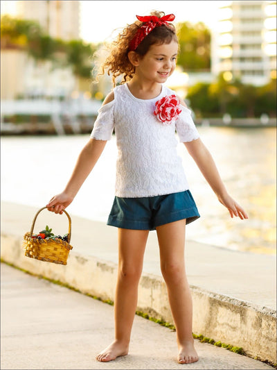 Toddler Spring Outfits | Girls Cold Shoulder Top & Cuffed Short Set
