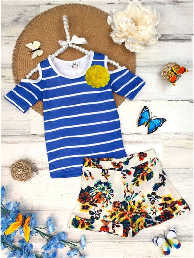 Toddler Spring Outfits | Girls Cold Shoulder Top & Cuffed Short Set ...