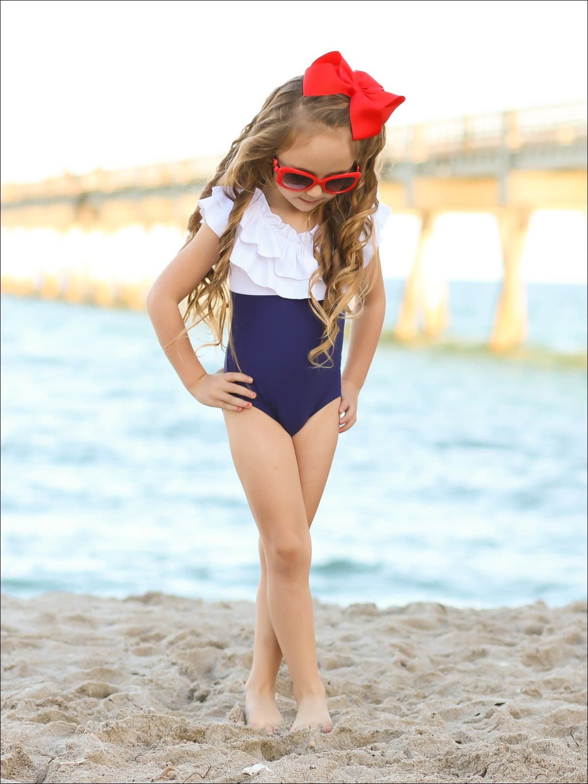 Girls Color Block Ruffle Top One Piece Swimsuit - Girls One Piece Swimsuit