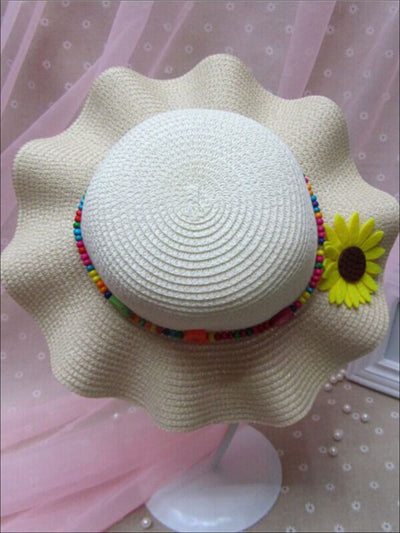 Girls Colorful Sunflower Straw Hat - Beige - Girls Hats