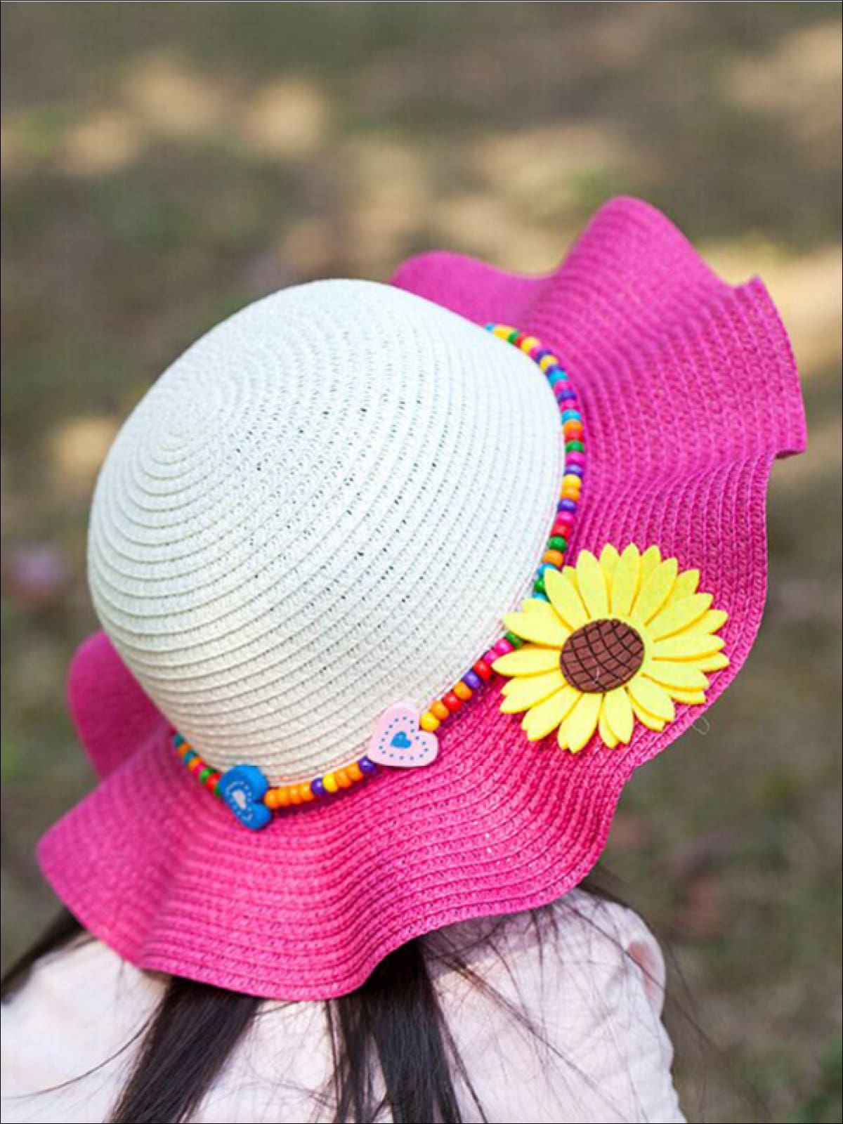 Girls Colorful Sunflower Straw Hat - Hot Pink - Girls Hats