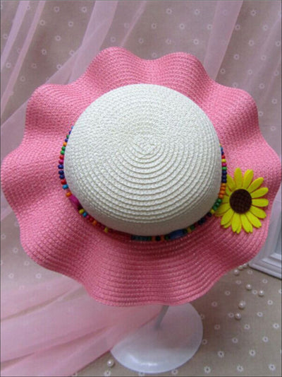 Girls Colorful Sunflower Straw Hat - Peach - Girls Hats