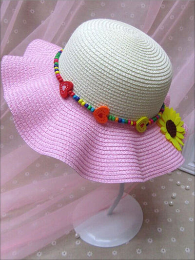 Girls Colorful Sunflower Straw Hat - Pink - Girls Hats