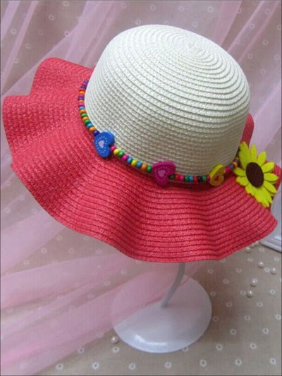 Girls Colorful Sunflower Straw Hat - Red - Girls Hats