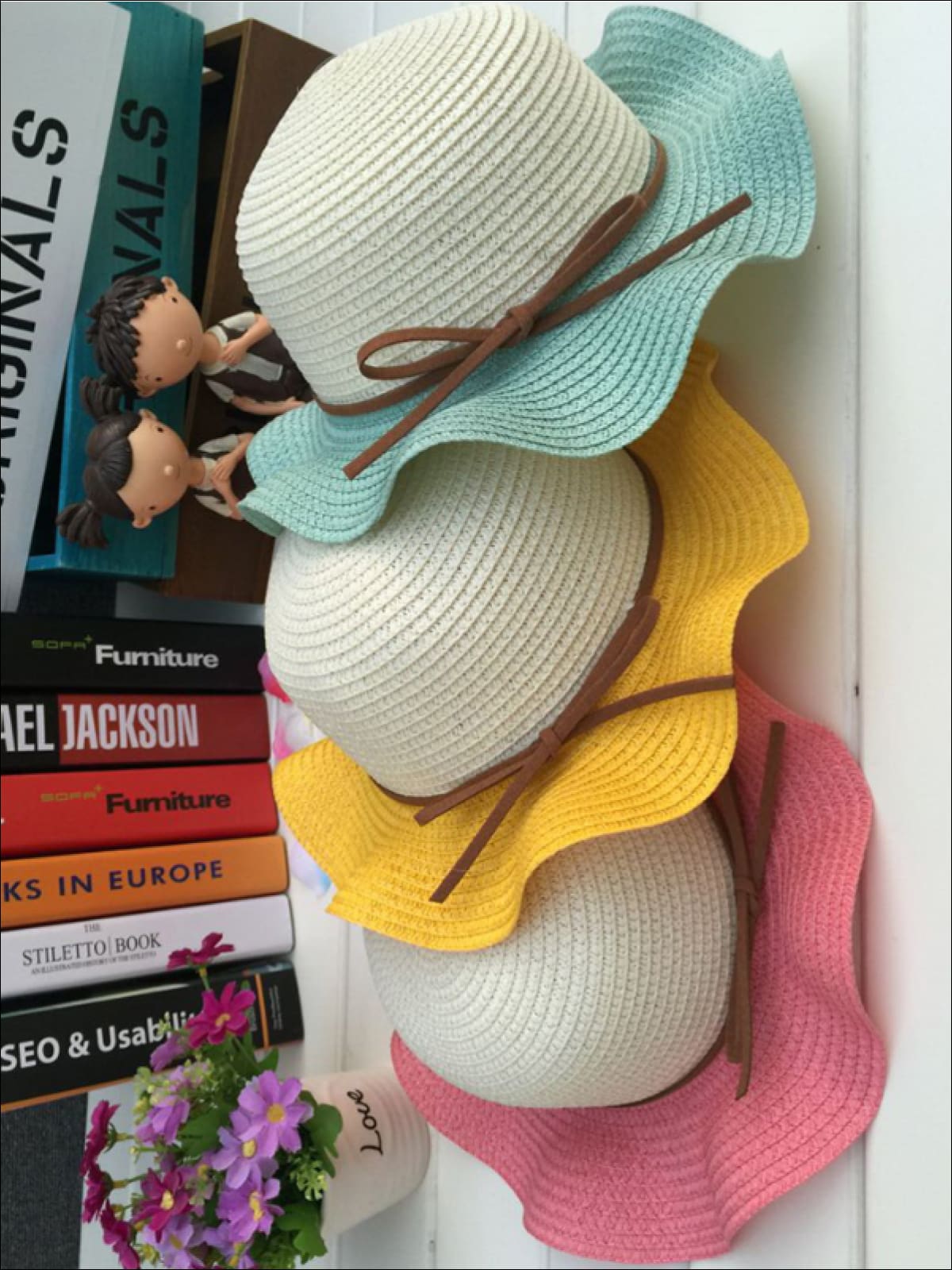 Girls Colorful Wave Edge Straw Hat - Girls Hats