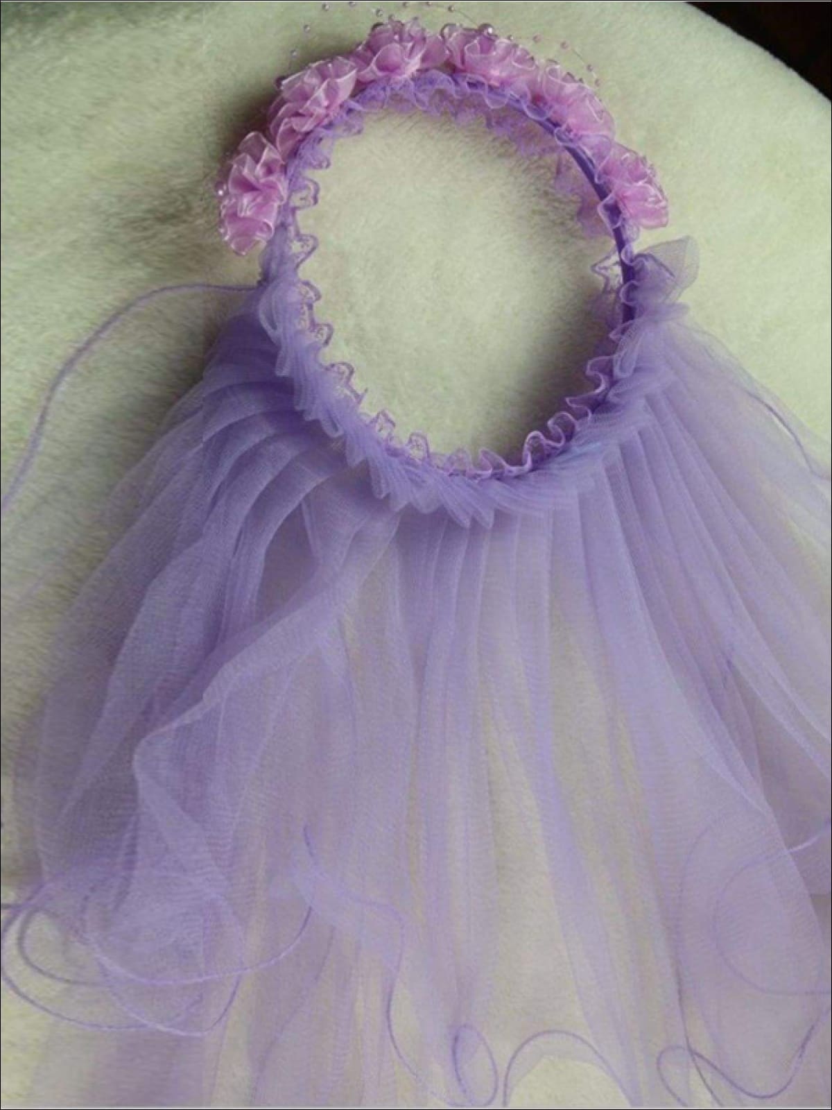Girls Communion Floral Beaded Hairband & Tiered Veil - purple / One Size - Communion Headband