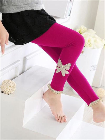 Girls Cotton Lace Bow Leggings - Pink / 2T - Girls Leggings