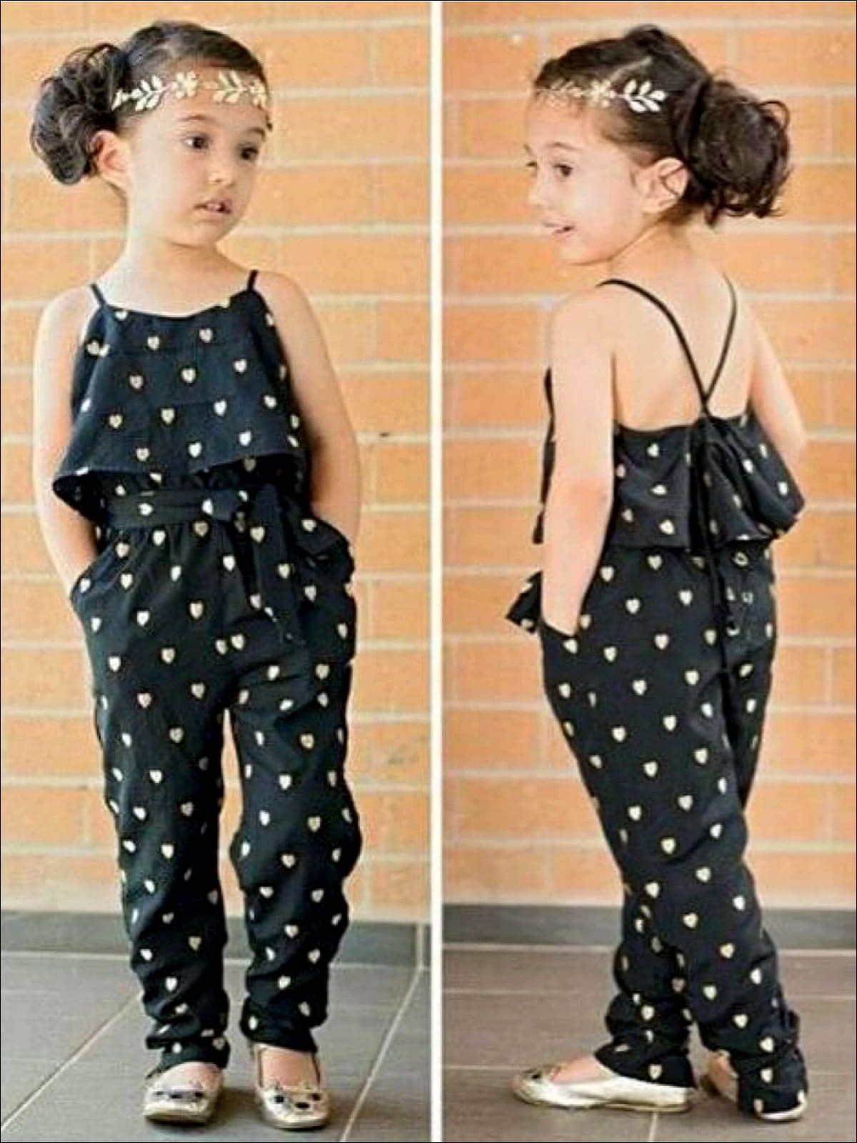 Little Girls Spring Outfits | Toddler Polka Dot Heart Print Jumpsuit