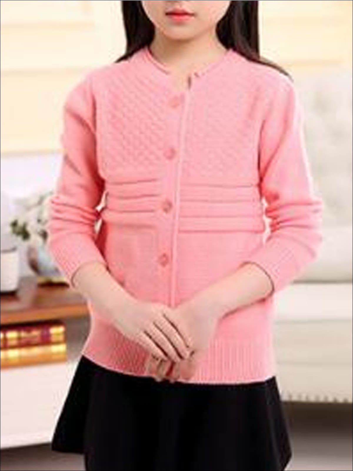Girls Cozy Knitted Button Up Cardigan - Pink / 4T - Girls Sweater