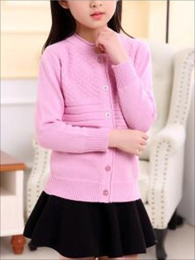 Girls Cozy Knitted Button Up Cardigan - Purple / 4T - Girls Sweater