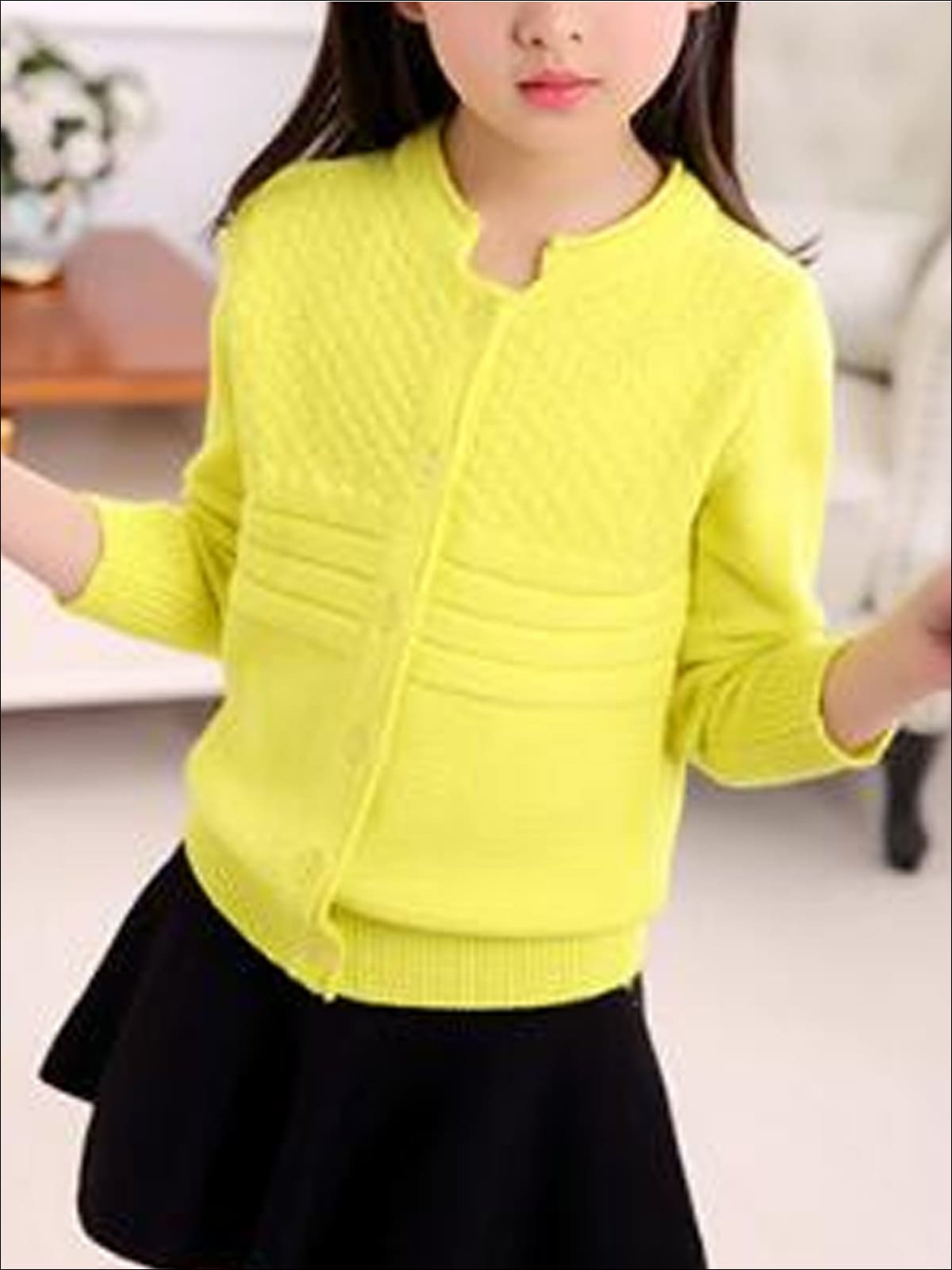 Girls Cozy Knitted Button Up Cardigan - Yellow / 4T - Girls Sweater