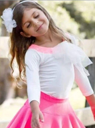 Cute Toddler Tops | Little Girls Cute Long Sleeve Creme Mesh Bow Top