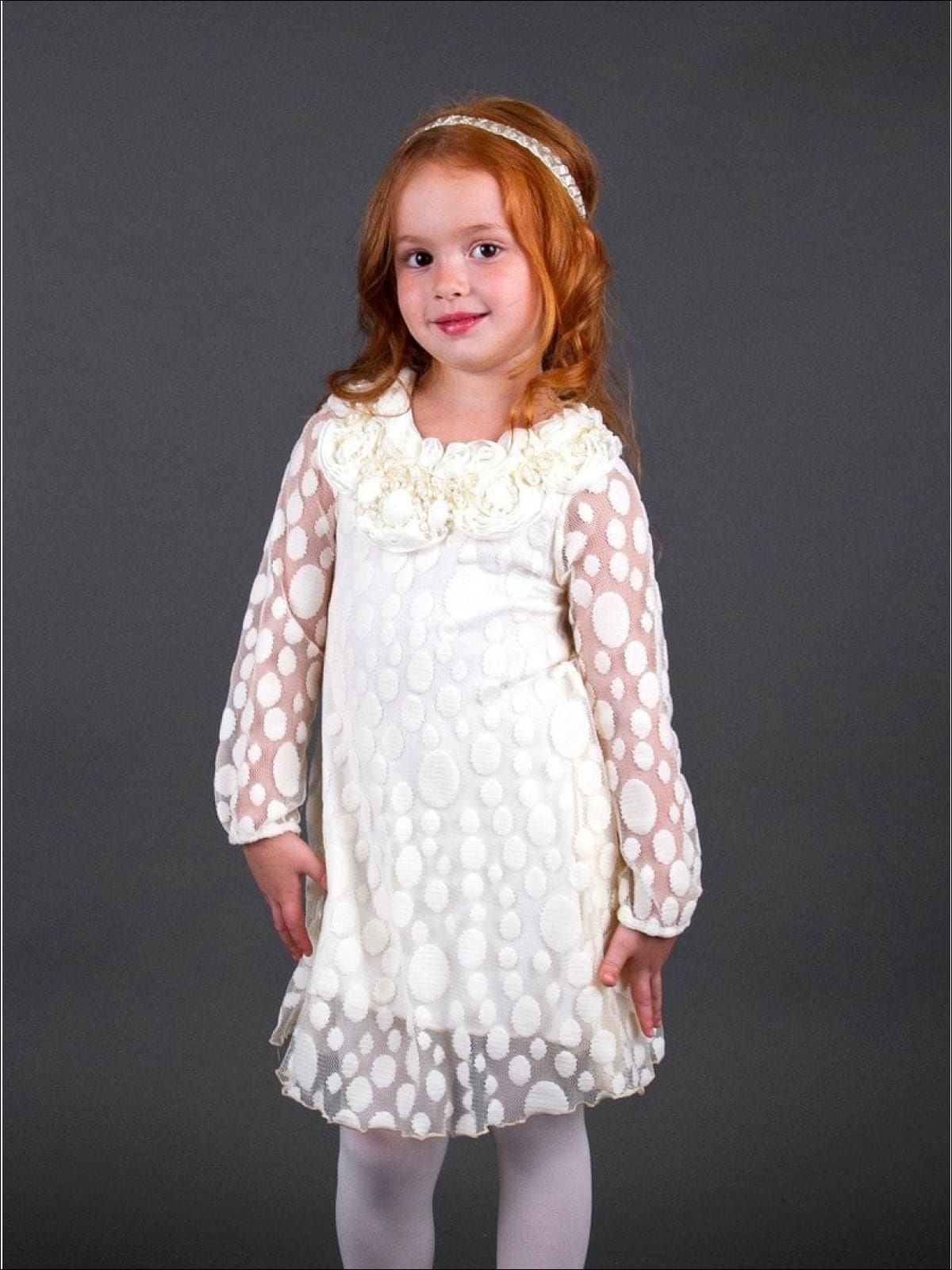 Girls Creme Lace Dress with Decoration