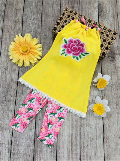 Girls Spring Outfits | Embroidered Tunic & Floral Capris Legging Set