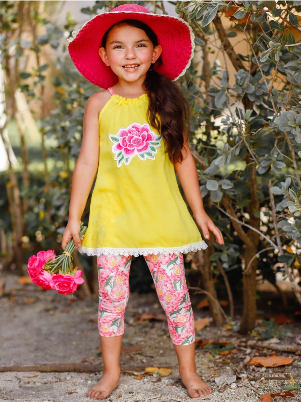 Girls Spring Outfits | Embroidered Tunic & Floral Capris Legging Set ...