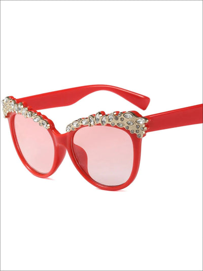 Girls Crystal Embellished Cat Eye Sunglasses - Red - Girls Accessories