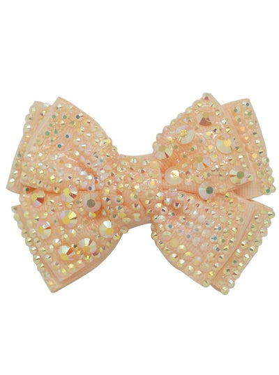 Girls Crystal Rhinestone Embellished Bow Hair Clips - Champagne - Hair Accessories