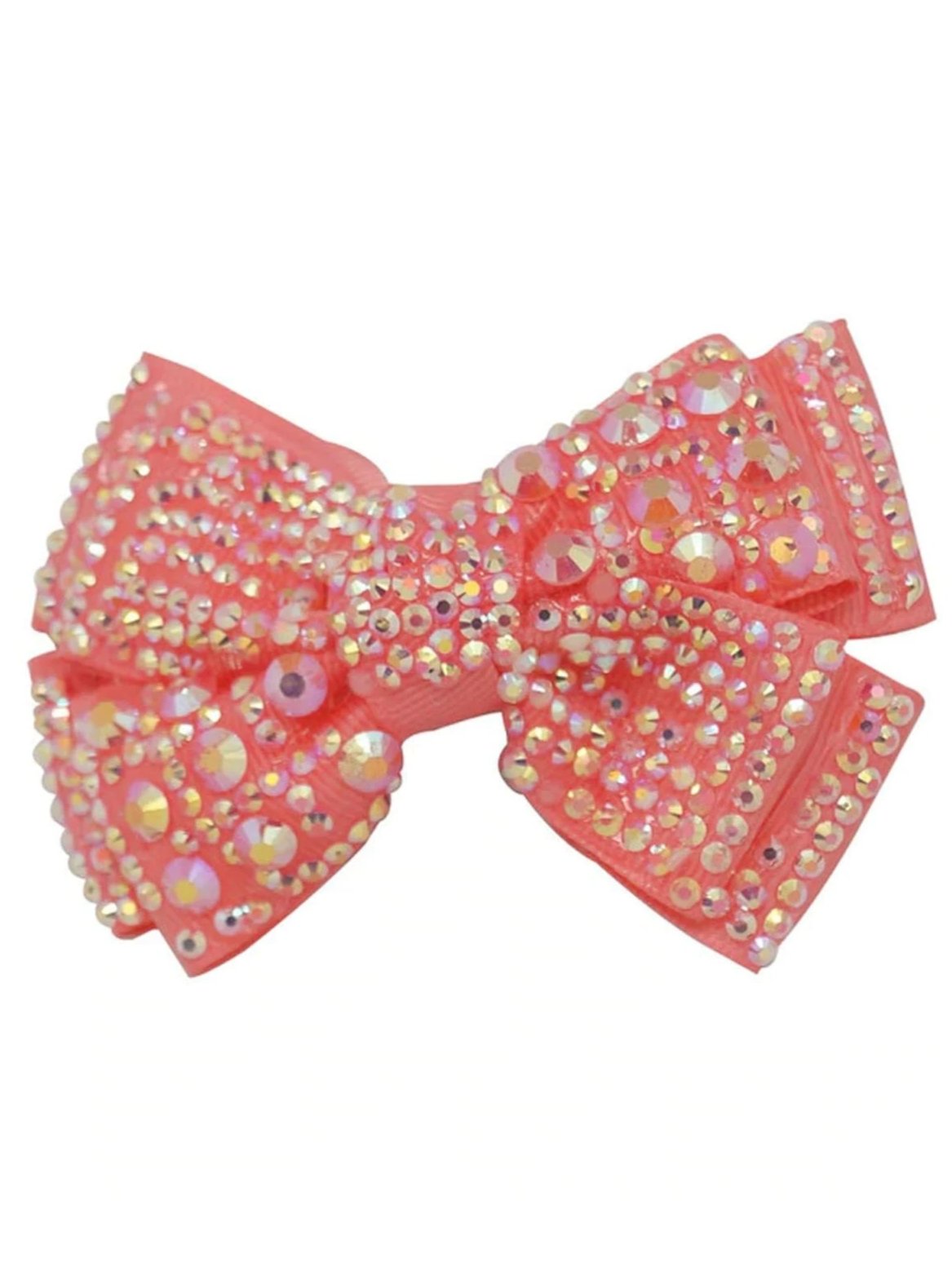 Girls Crystal Rhinestone Embellished Bow Hair Clips - Coral - Hair Accessories