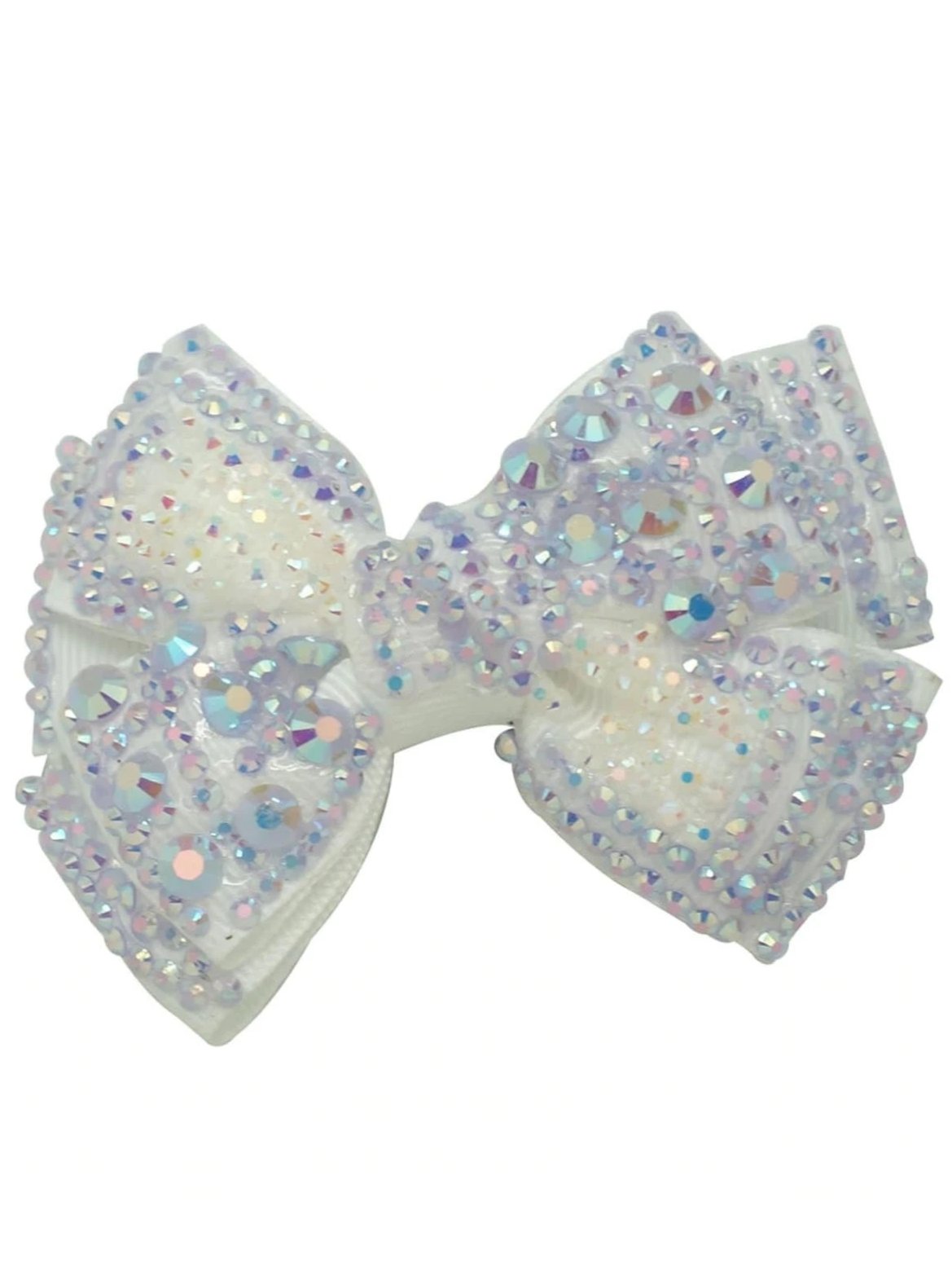 Girls Crystal Rhinestone Embellished Bow Hair Clips - Silver - Hair Accessories