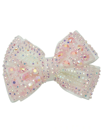 Girls Crystal Rhinestone Embellished Bow Hair Clips - White - Hair Accessories