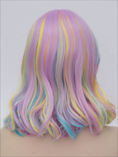Kids Halloween Wigs | Curly Pastel Rainbow Wig - Mia Belle Girls