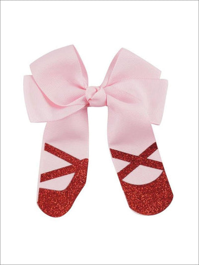 Girls Cute Ballet Shoes Cheer Bows - Red - Hair Accessories