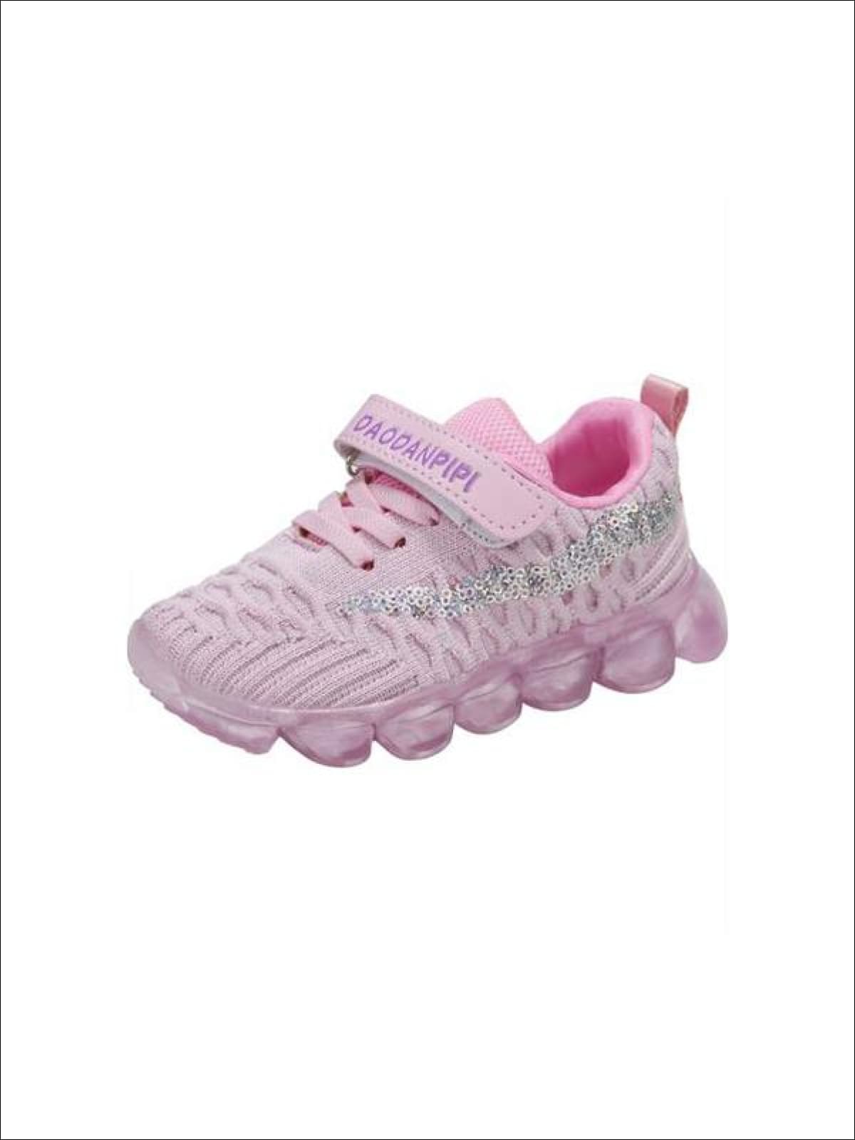 Girls Cute Sequin Trimmed Mesh Sneakers - Pink / 1 - Girls Sneakers