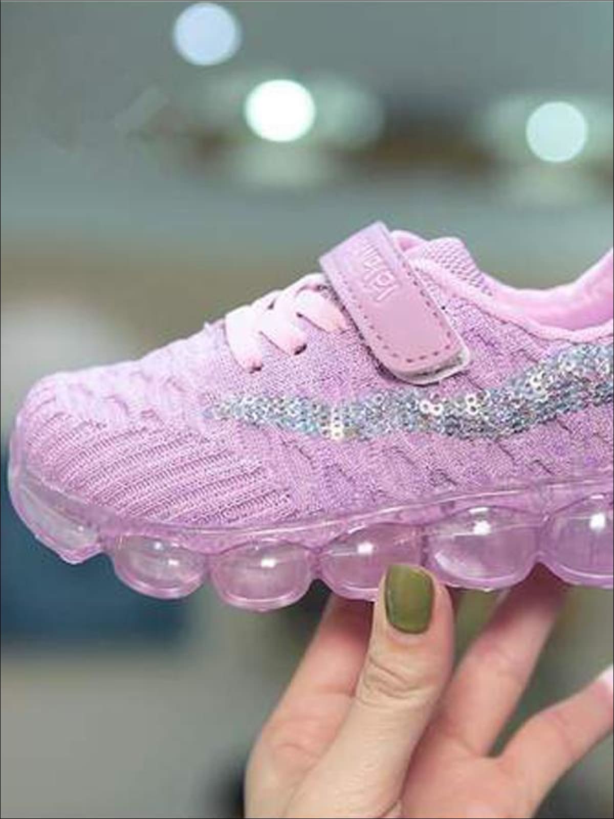 Girls Cute Sequin Trimmed Mesh Sneakers - Purple / 1 - Girls Sneakers