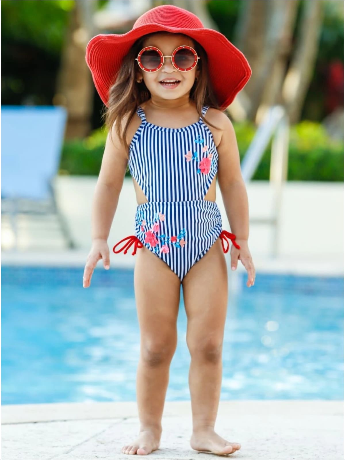 Girls Cutout Floral Striped One Piece Swimsuit - Girls One Piece Swimsuit