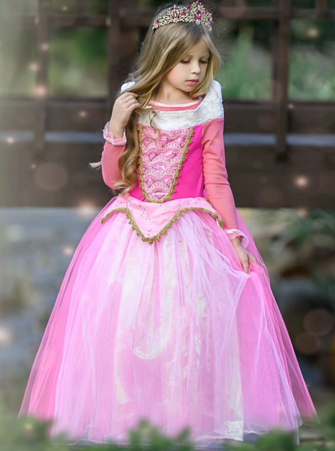 5T-6 YEARS Girls Royal Pink Princess Aurora Sleeping Beauty Dress Kids  Costume
