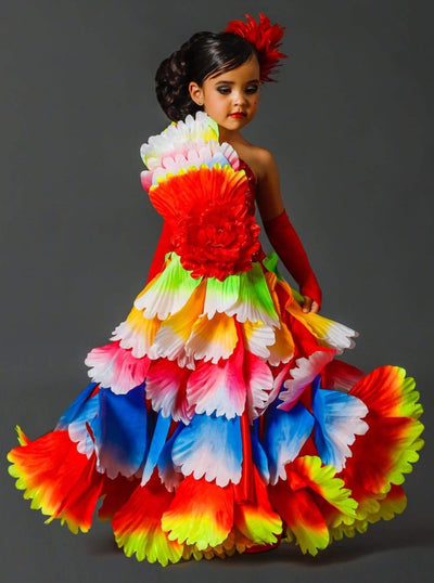 Kids Halloween Costumes | Deluxe Rainbow Spanish Flamenco Dancer Dress