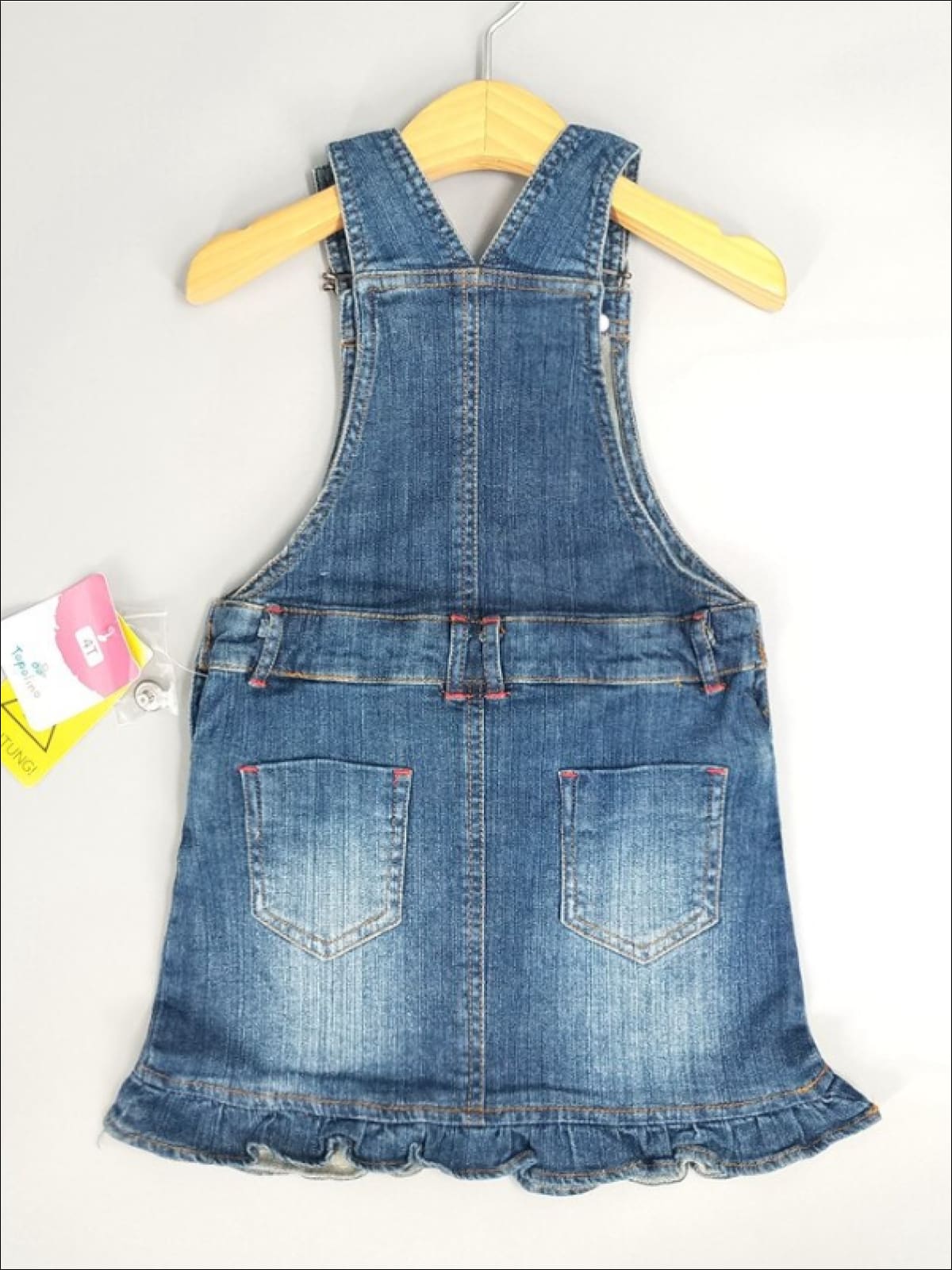 Girls Denim Overall Dress with Heart Pocket - Girls Fall Casual Dress