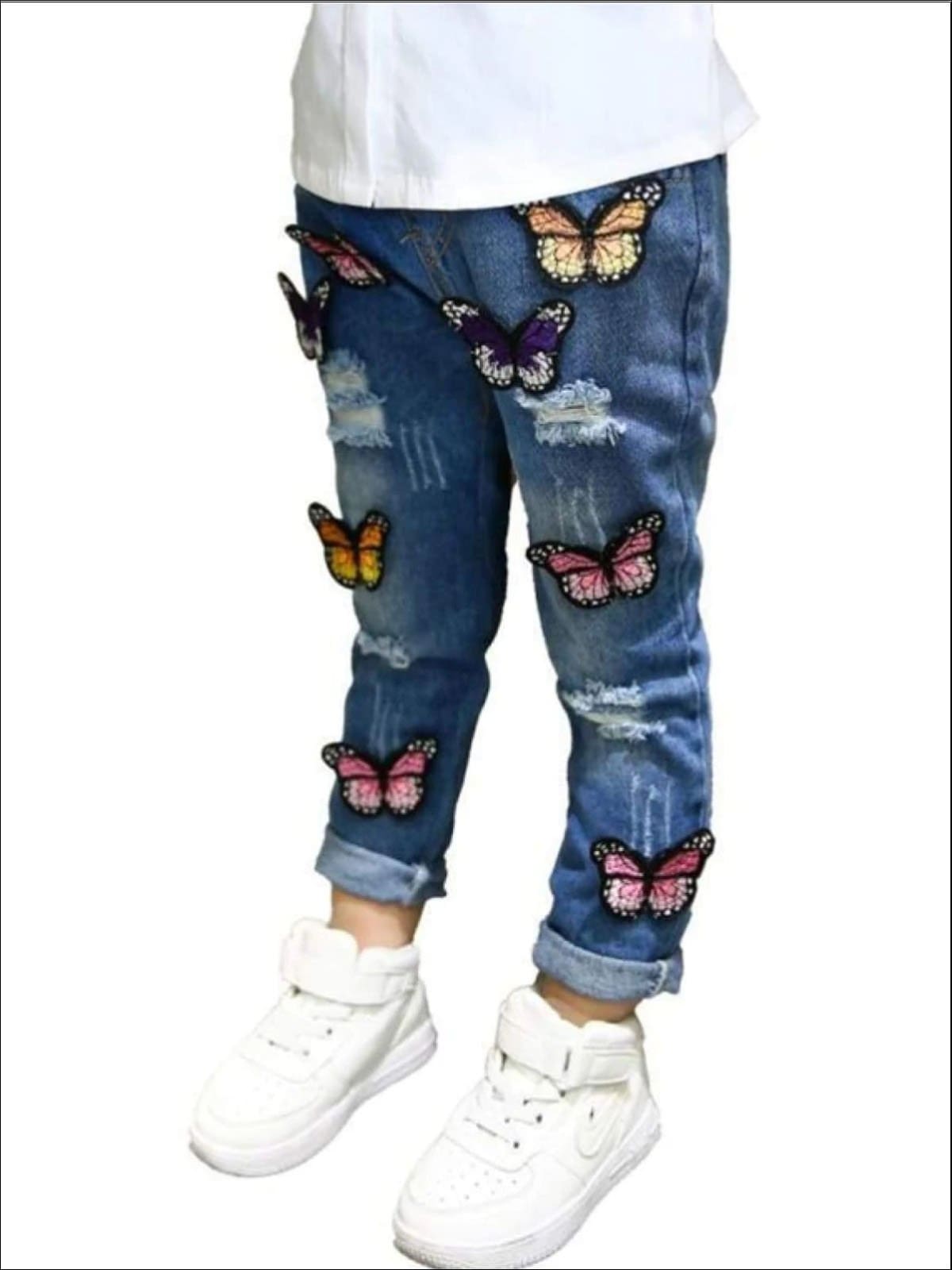 Kids Denim Clothes | Large Butterfly Applique Jeans | Mia Belle Girls