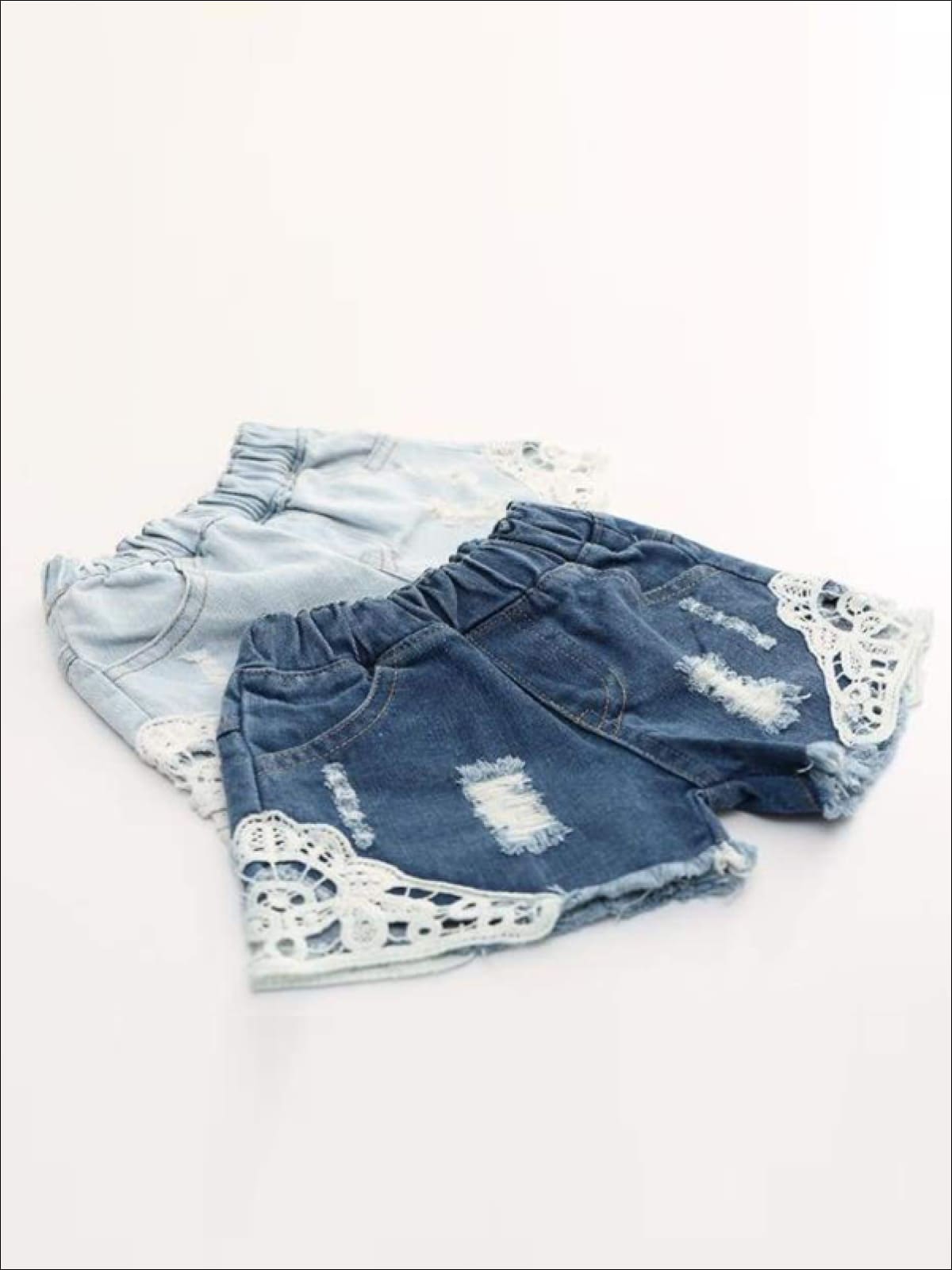 Girls Distressed Lace Denim Shorts - Girls Shorts