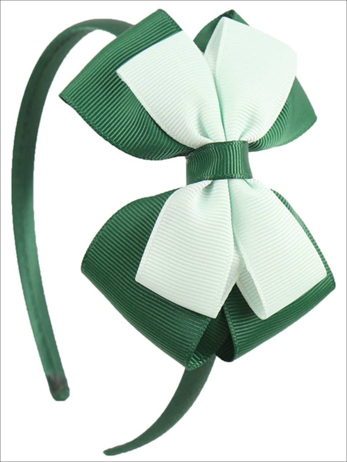 Mia Belle Girls Double Bow Ribbon Headband | Girls Accessories- Green - Hair Accessories