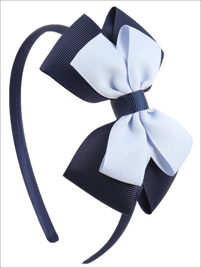 Mia Belle Girls Double Bow Ribbon Headband | Girls Accessories - Navy - Hair Accessories