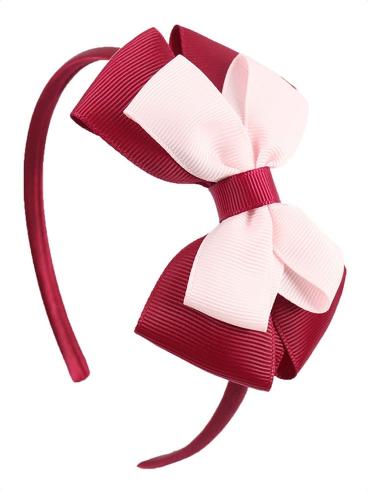 Mia Belle Girls Double Bow Ribbon Headband | Girls Accessories- Red - Hair Accessories