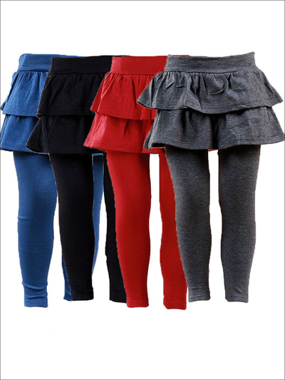 Girls Double Layer Ruffle Skirt Leggings - Black / 3T - Girls Leggings